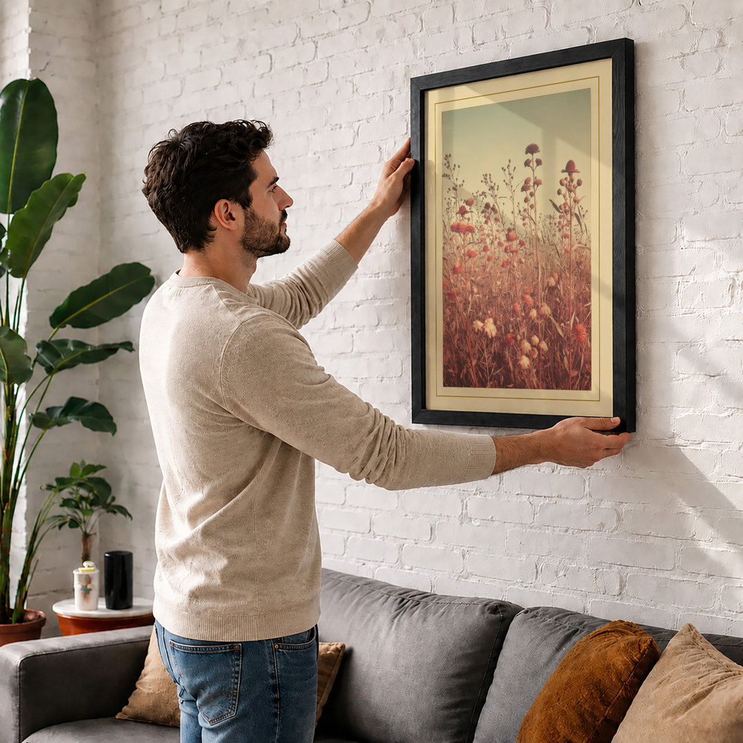 Wildflower Field at Dawn Japandi - Framed Print