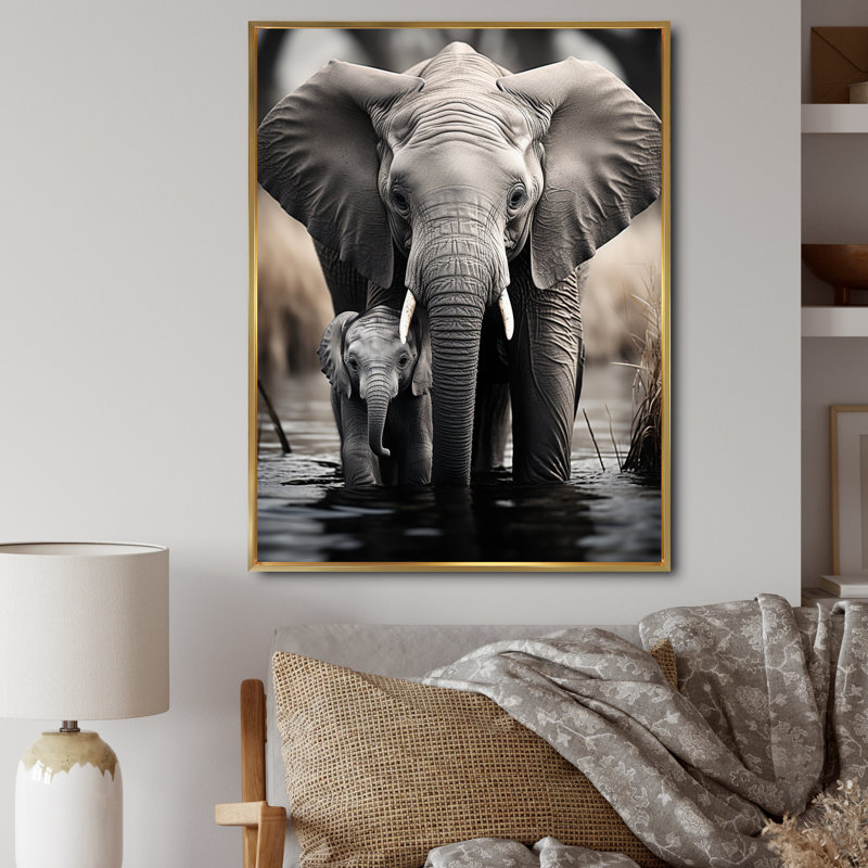 Thessalon, éléphant chuchotant d'Afrique IV - grand éléphant, art mural, H 40 po x l 30 po x P 1,5 po, Cadre flottant doré