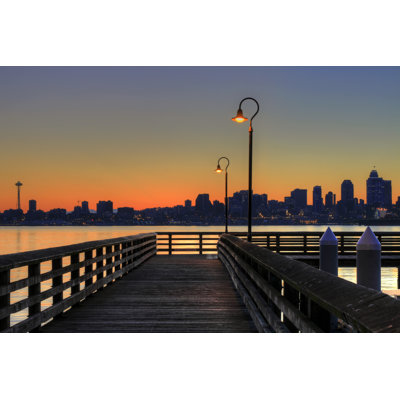 Seattle Skyline From The Pier At Sunrise - Wrapped Canvas Print