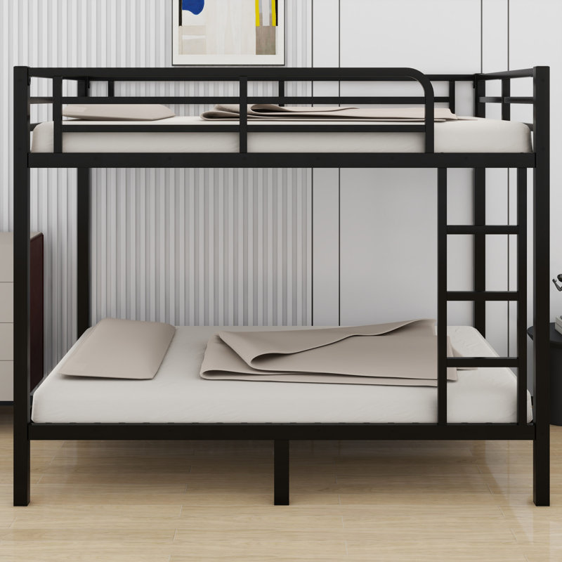 Lit superposé en métal durable pour adultes et adolescents, peu encombrant et peu bruyant, sans sommier tapissier, Noir