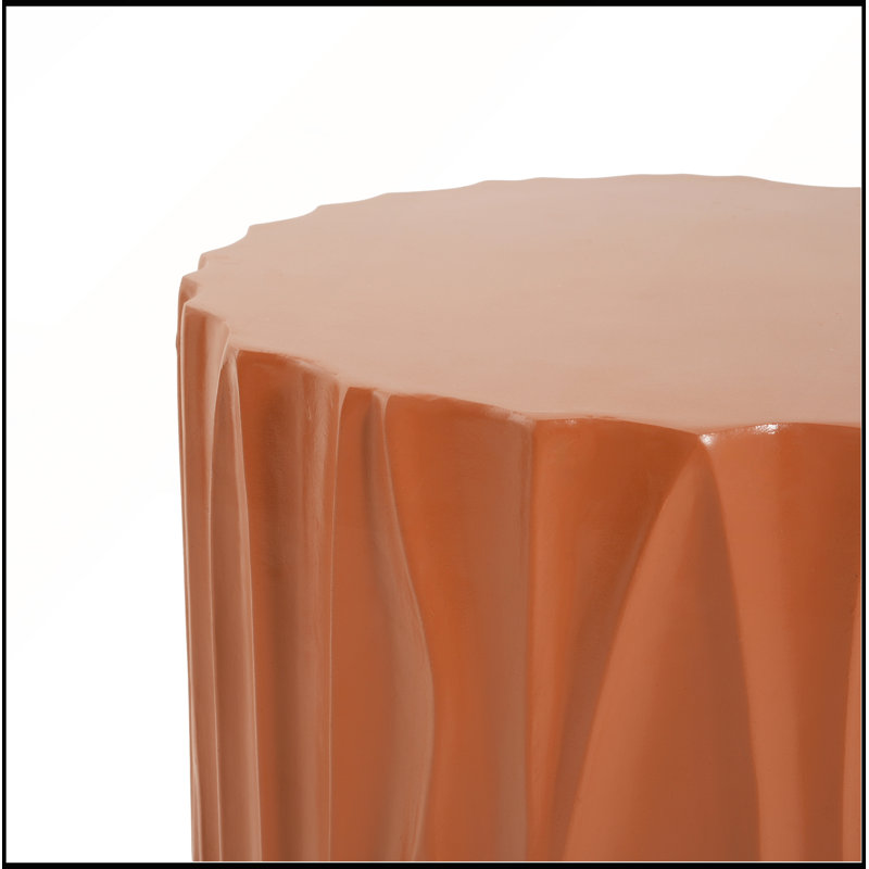 Table d'appoint cylindrique en MGO, texture terracotta ondulée, préassemblée, capacité de 30 kg, pour intérieur et extérieur, avec tabouret.
