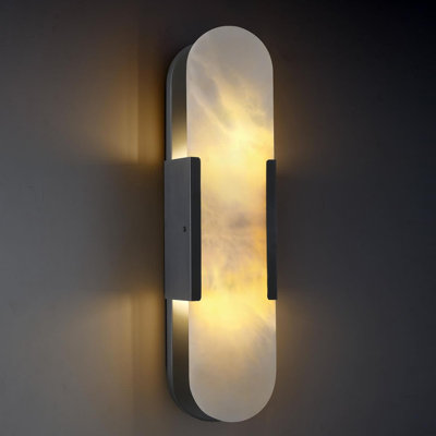 20" Dimmable Flush Mounted Wall Sconce with Alabaster Shade (Bulbs Included)
