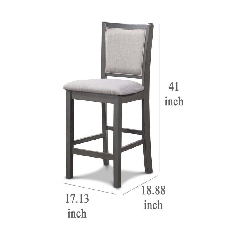 Ensemble de 2 chaises de comptoir Han, tissu, bois massif, Gris foncé