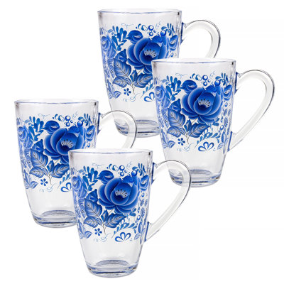 Ensemble de 4 tasses en verre bleues (330 ml)