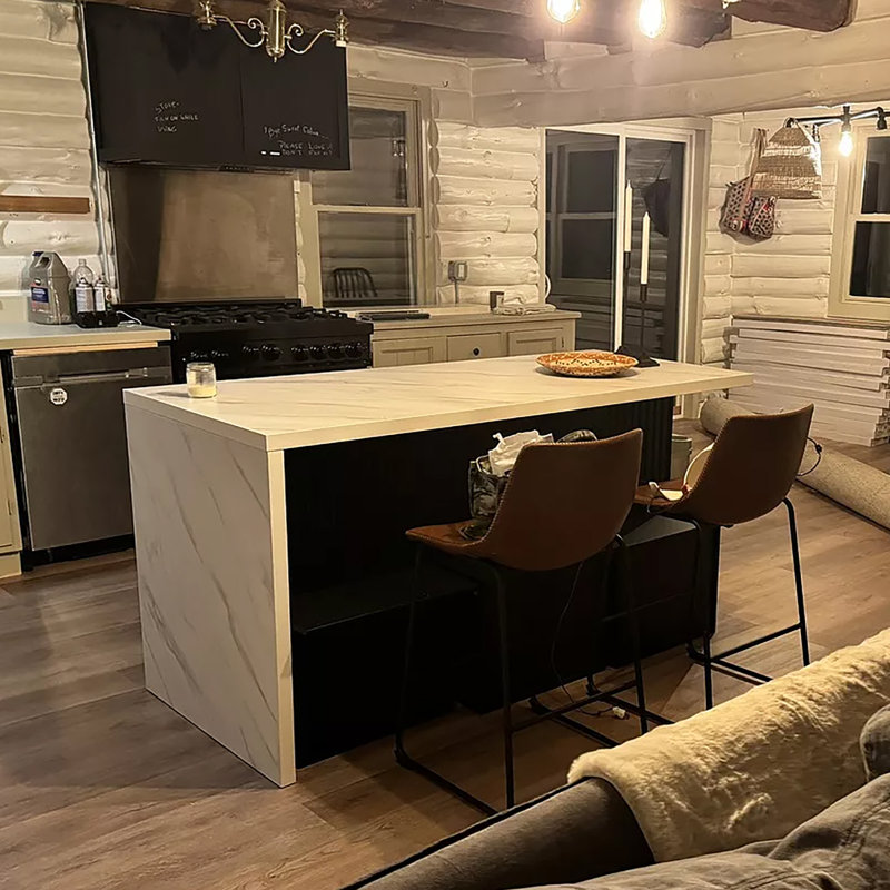 72" Kitchen Island With Storage,Kitchen Cabinet with Seating Area and Wood Table Top, Black, Engineered Wood