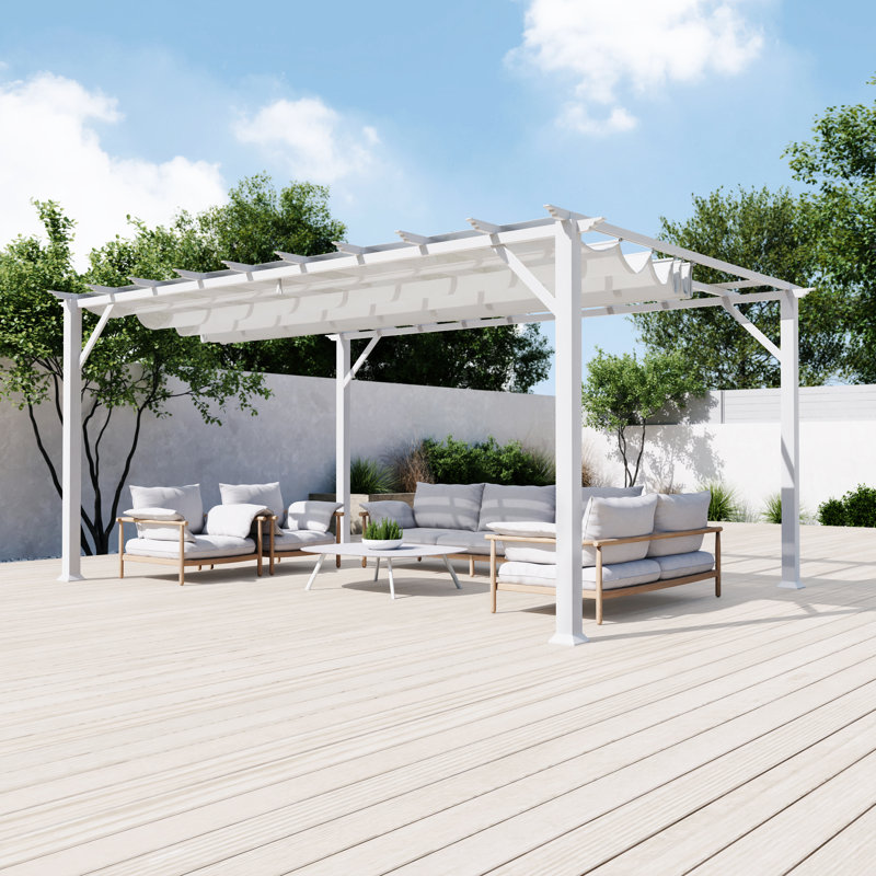 Florence  Aluminum Pergola in Powder-Coated Finish with Adjustable Canopy, White, 11'x16'