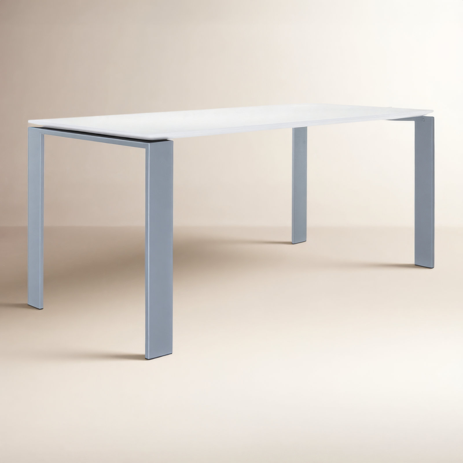Four Dining Table, 28" H x 62" W x 31" D, White Top/Aluminum Base