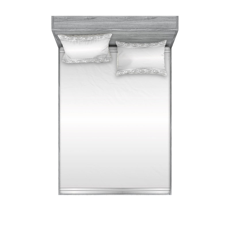 Drap-housse et coussin décoratif Ambesonne, blanc et gris, Ensemble de draps pour lit simple + 5 pièces supp