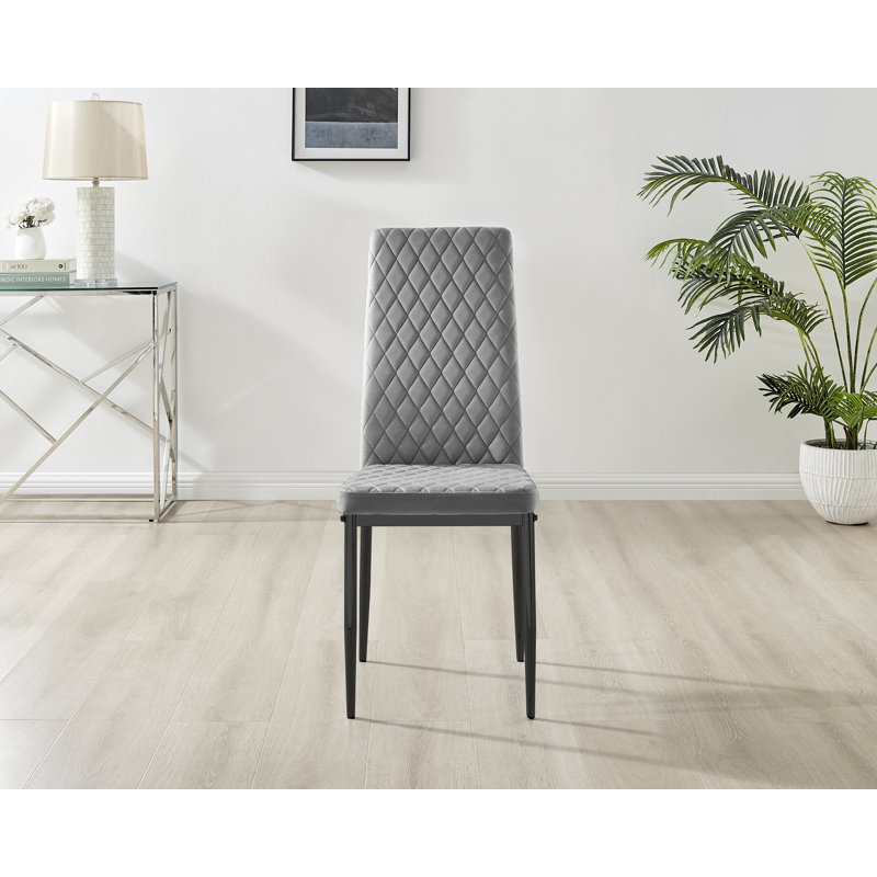 Keensburg Luxury Velvet Modern Tall Back Dining Chairs with Metal Legs & Diamond Stitching, Black, Grey, 4