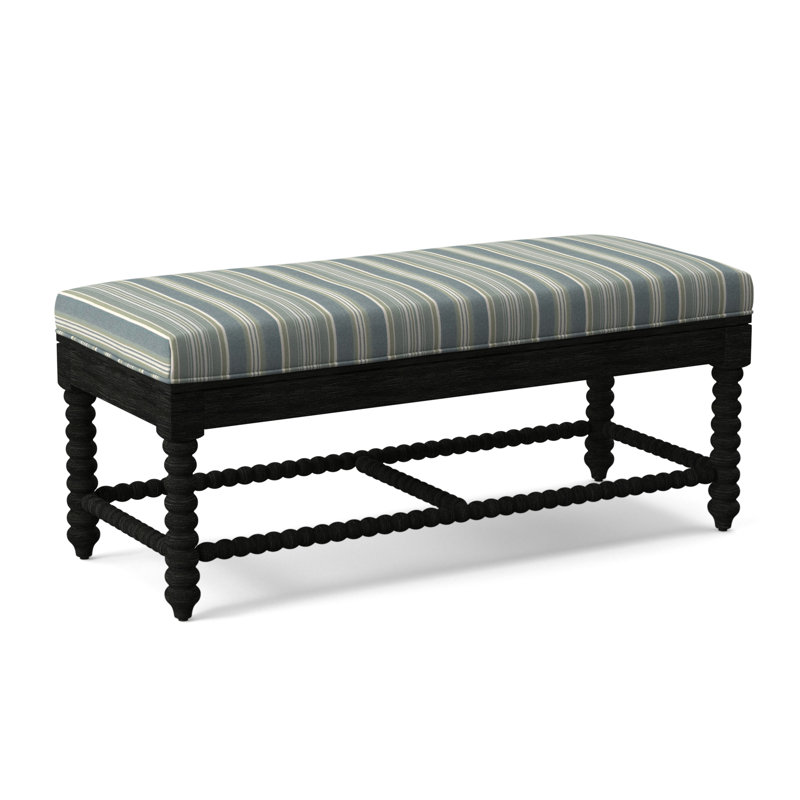 Lind Island Upholstered Bench, Sunbrella Beige Pinstripe; 6205-74, Antique Black Finish