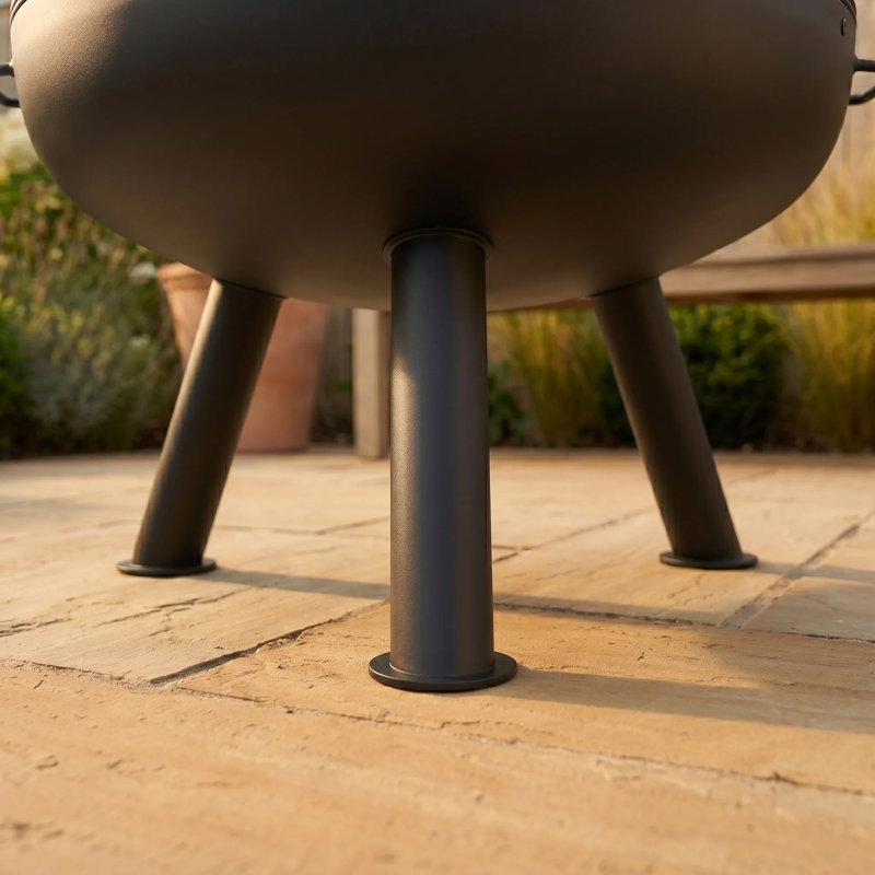 80cm Wood Burning Fire Pit with Mesh Spark Guard and Cover in Black