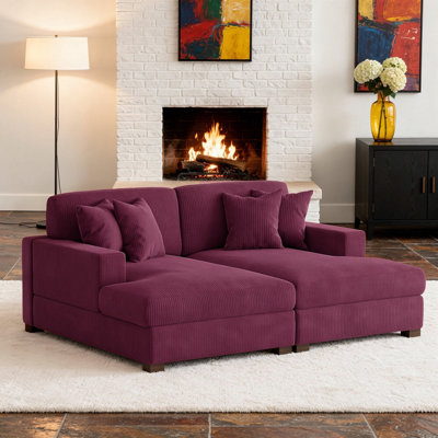 Oversized Upholstered Corduroy Sleeper Sofa Bed Lounge Sofa With Armrests & Throw Pillows
