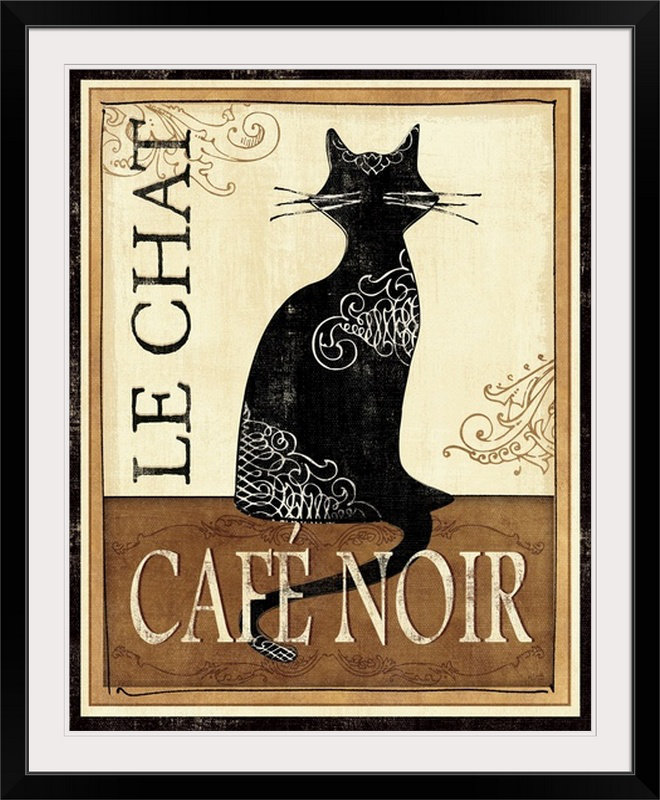 « le chat » par veronique charron, impression, H 38 po x l 32 po x P 1 po, Cadre noir