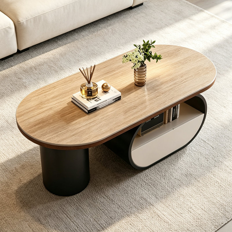 Table basse Italian Minimal Creative, 16.53" H x 51.18" W x 23.62" D, Black Top/Black Base, Flat