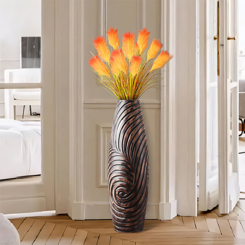 Vase de plancher moderne en résine brune de 26,8 po de hauteur - grand porte-fleurs pour décor de patio de maison / cuisine / bureau / salon