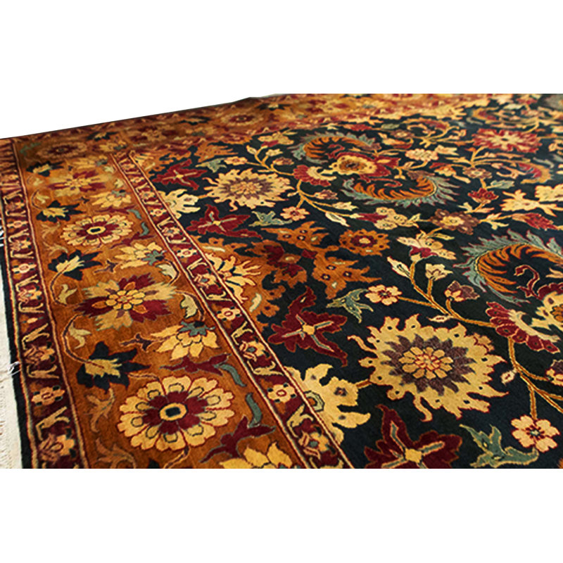 Tapis bleu et doré de haute qualité noué à la main