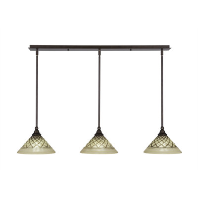 3 Light Stem Hung Linear Pendalier Shown With 10" Chocolate Icing Glass