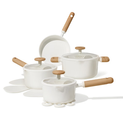 CAROTE 11-Piece Cream White Pots And Pans Set Non Stick, Induction Cookware Set, Aluminum Kitchen Cooking Set