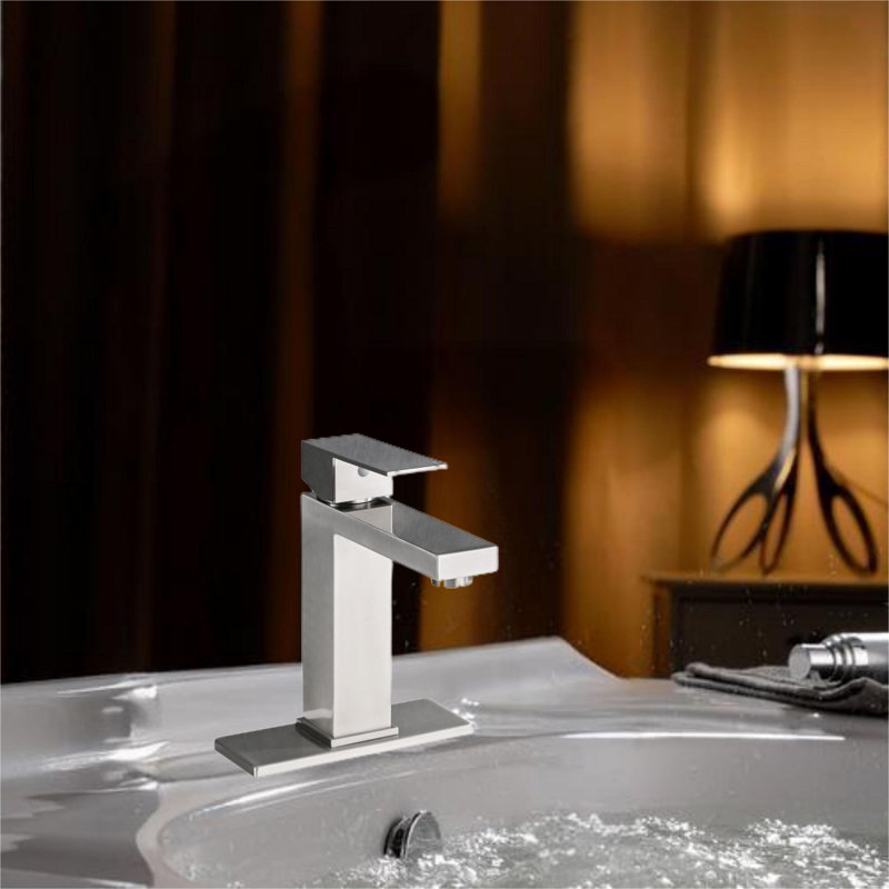 Single-Hole Single-handle Bathroom Faucet with Drain Assembly, Brushed Nickel