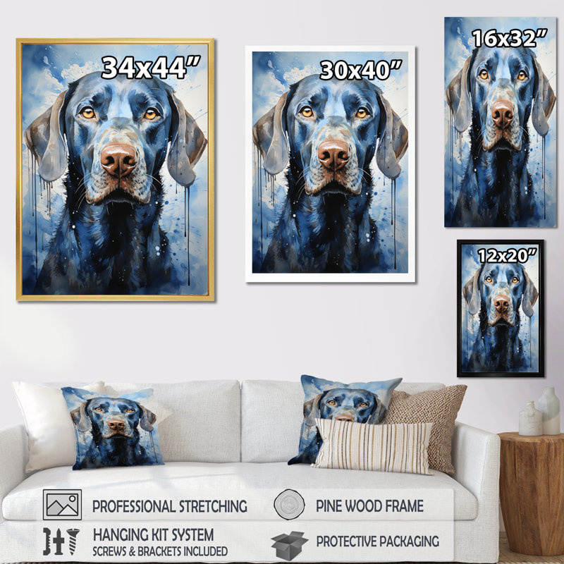 «Dog Weimaraner Majestic Portrait» sur toile, Cadre flottant noir, H 40 po x l 30 po x P 1,5 po