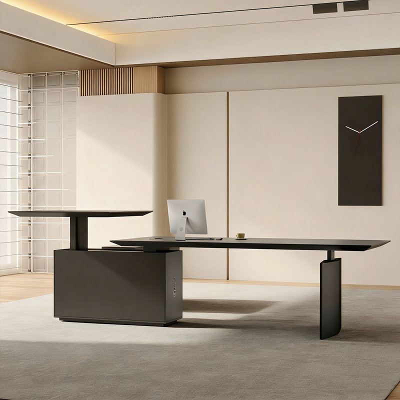 Bureau de direction simple noir à hauteur réglable, H 29,53 po x l 102,36 po x P 35,43 po