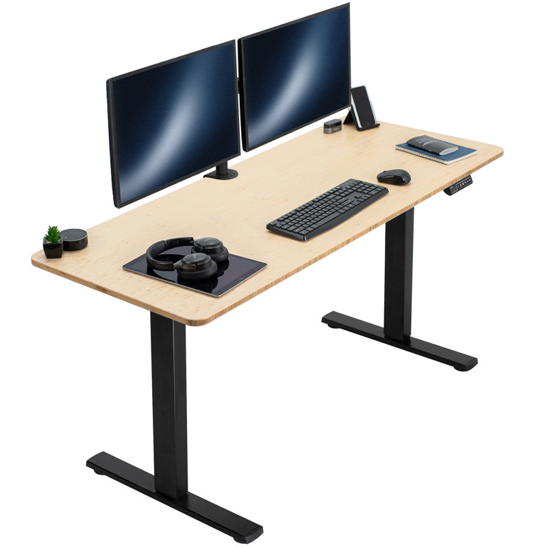 VIVO Single Motor Electric Desk with Push Button Memory Controller, 48.5" H x 60" W x 24" D, Bamboo/Black