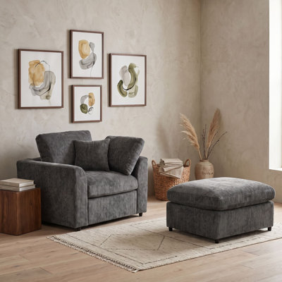 Accent Chair with Ottoman and Throw Pillow