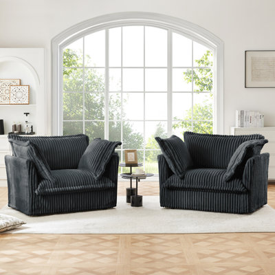 Fauteuil gris en velours côtelé avec housses amovibles pour la chambre à coucher - siège profond, coussins de dossier haut, design naturel, tissu respirant 2 sièges de lecture