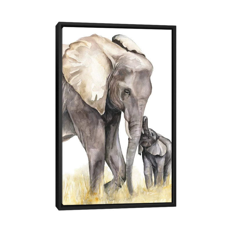 Décoration murale éléphant, H 60 po x l 40po x P 1,5 po, Toile avec cadre noir