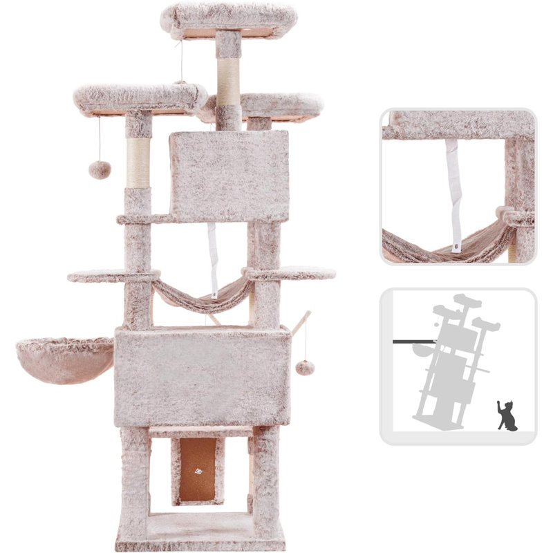 Extra Large Beige Plush Multi-Level Cat Tree Tower