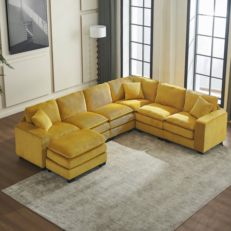 Canapé modulaire moderne en U à 6 places avec un repose-pieds et trois coussins décoratifs