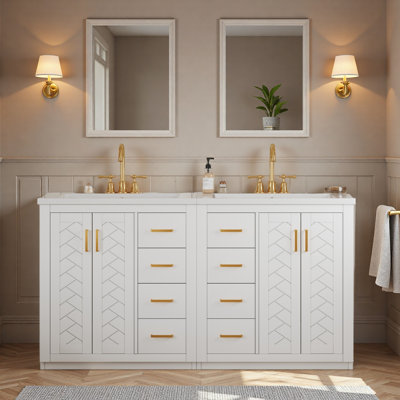 Ensemble de meuble-lavabo 60 po avec lavabo en céramique (séparé), armoire de rangement en bois massif