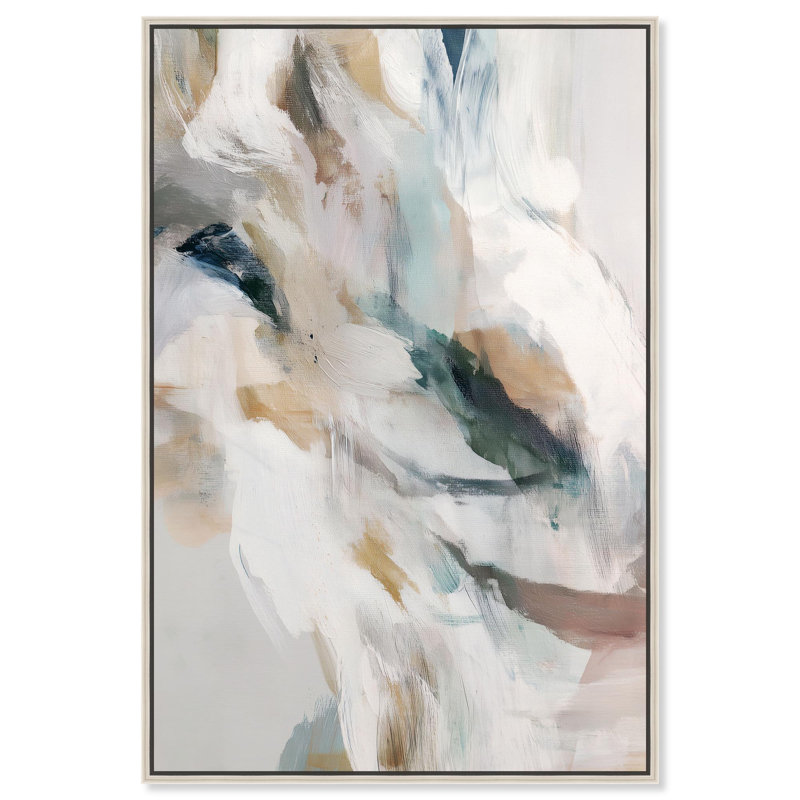 «Whispering Colors II», art abstrait vert par , Encadrement argenté, H 55 po x l 37 po
