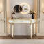 Half-Moon Mirrored Console Table With Fluted Glass & Crystal Knob Drawer - Silver Entryway Vanity Desk For Bedroom/Dressing Room