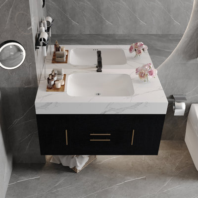 39.4" Bathroom Vanity With Sink, Ceramic Basin, Plywood Cabinet, Scratch- Countertop, Soft-close Storage, Ideal For Modern Bathrooms Waterproof Seamless Quiet Drawers, Compact Size