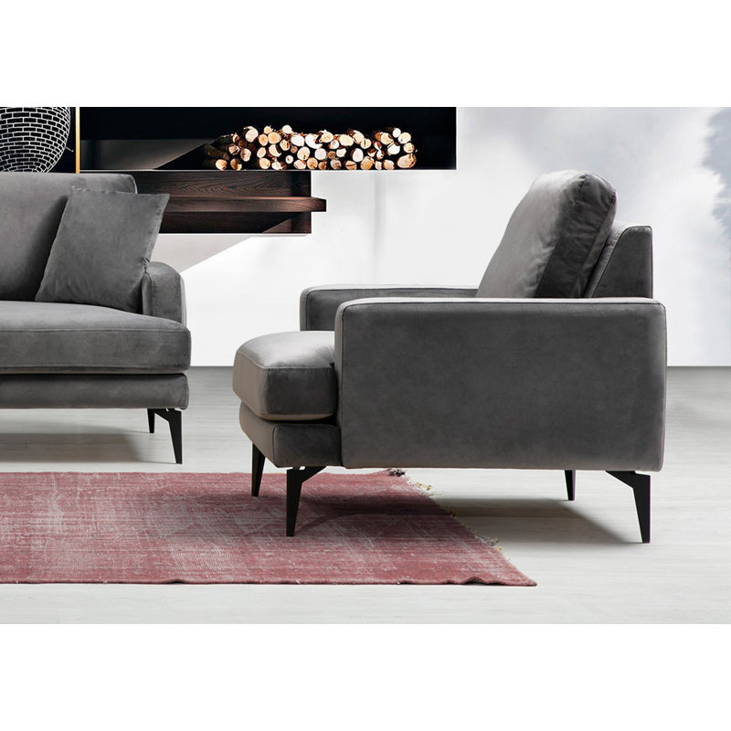Élégant fauteuil à oreilles, couleur anthracite, 31,5 po x 35,4 po x 34,6 po | Structure en bois de hêtre durable et en carton, tissu 100% polyester | Coussin confortable en mousse souple 28 jets gris et 24 jets de plumes | Nettoyage à sec, conception élégante pour la maison et le bureau