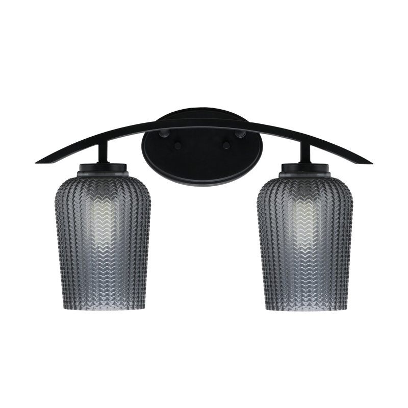 Kurve 2 Light Bath Bar With 5" Textured Glass, Smoke, Matte Black