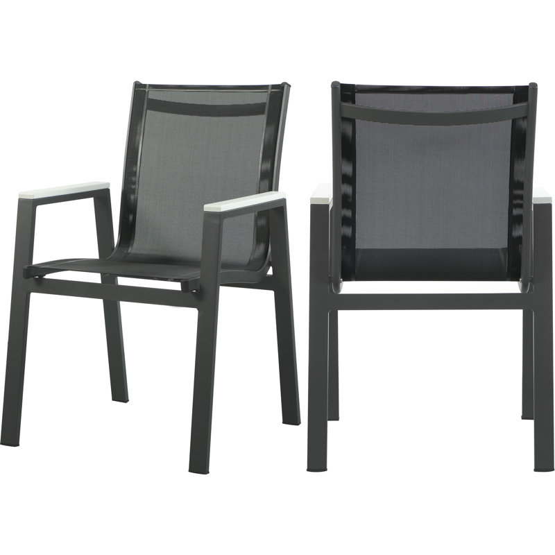 Fauteuil de patio empilable Lajoy, Blanc, Noir, Noir
