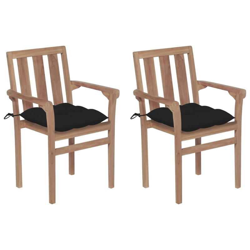 Chaise de patio en teck avec coussins, Noir