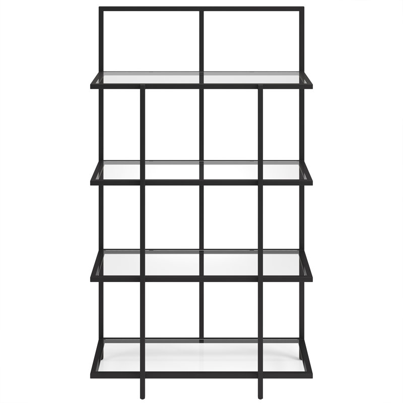 Ingels 62"H 4-Tier Metal Glass Tall Rectangular Bookcase in Blackened Bronze, Blackened Bronze