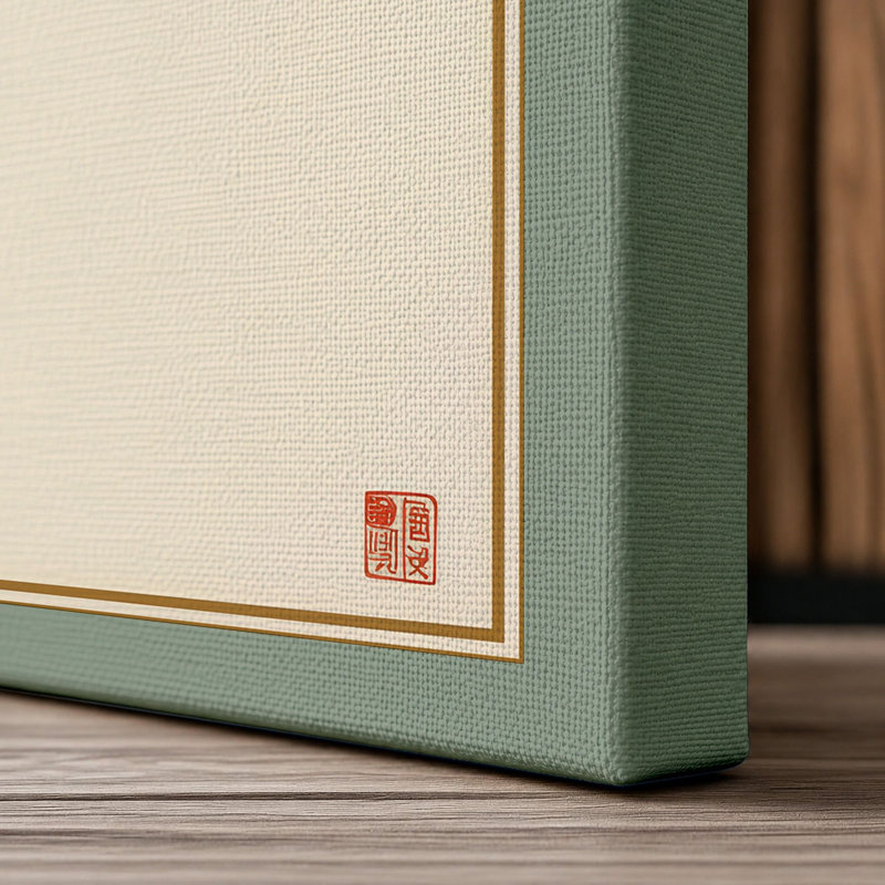 Plum Blossom Calligraphy Japandi - Wrapped Canvas, 18x12 - 45.7 x 30.5 cm, Sage Border