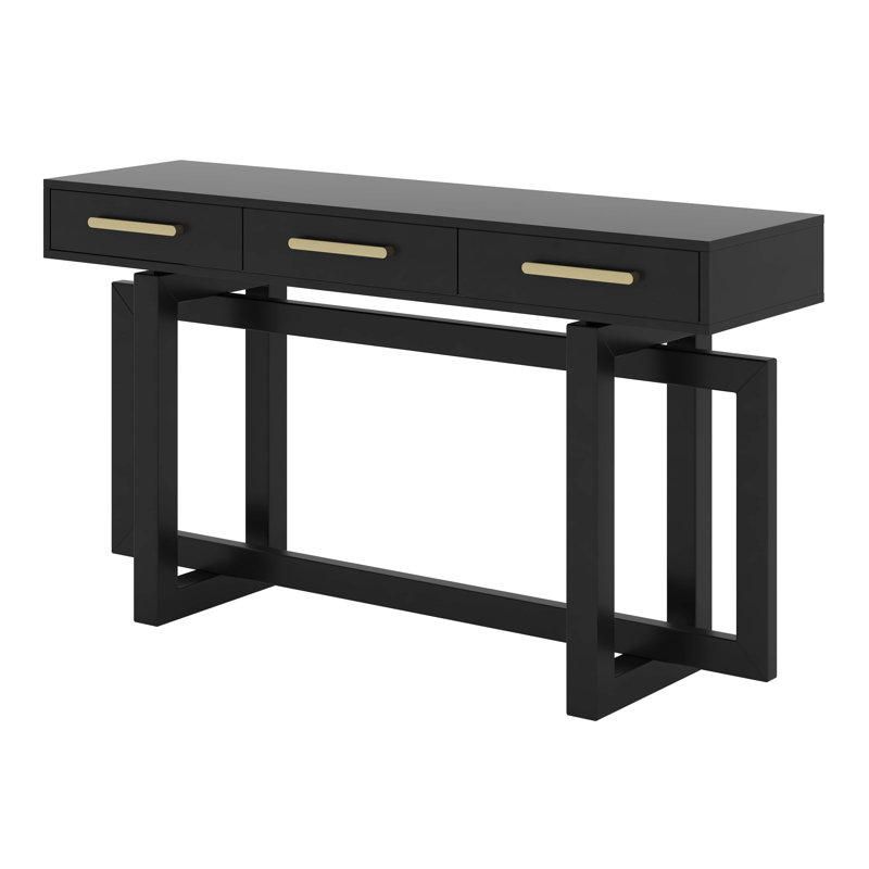 Console Table, Minimalist Style Extra Long Entryway Table Sofa Table With Three Drawers & Sturdy Construction, Black