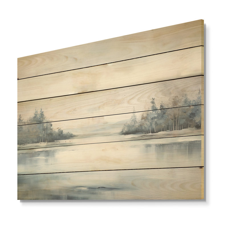 Scandinavian Lake Tranquility I - Lake River, art mural sur bois de pin naturel, H 24 po x l 32 po