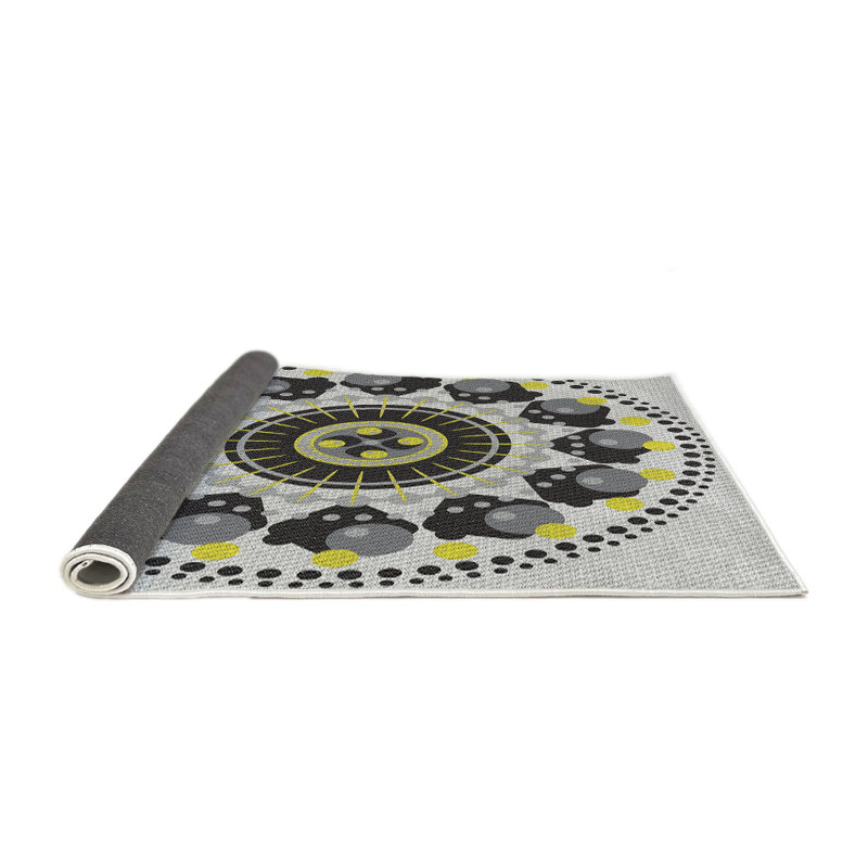 Laine tissée à la main et polyester noir/jaune/gris Tapis décoratif, Rond 7 pi