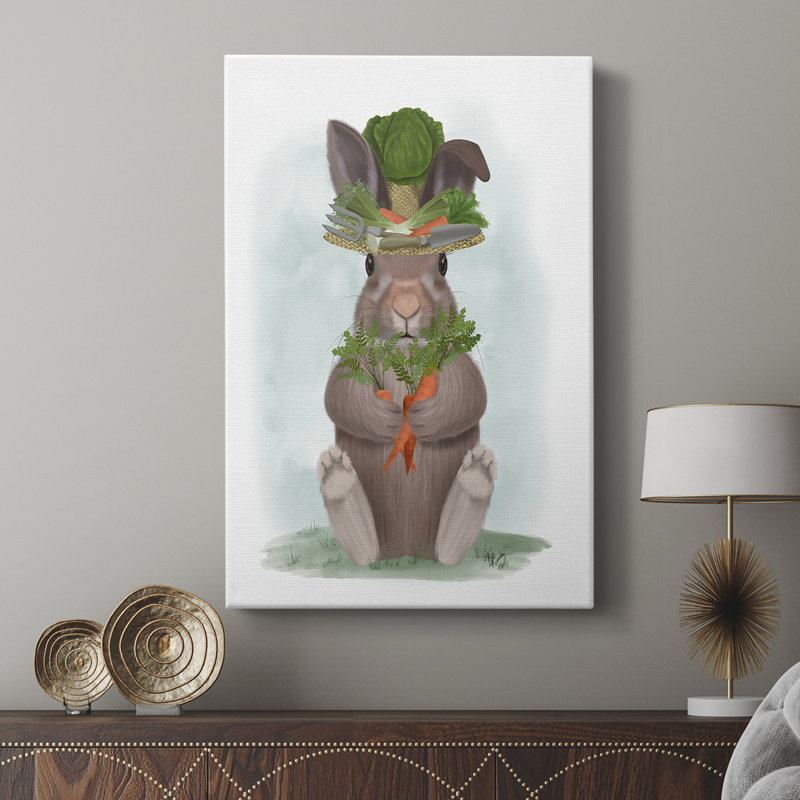 Lapin, carotte et chapeau - galerie Cavas sur mesure, H 60 po x l 40 po