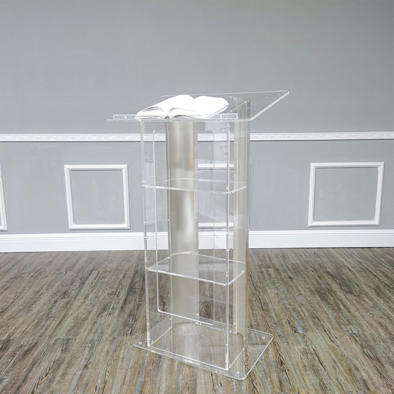 Plexiglas assemblé FixtureisplaysMD en plexiglas transparent avec côtés incurvés en acier inoxydable brossé et pupitre 14307 - Podium assemblé