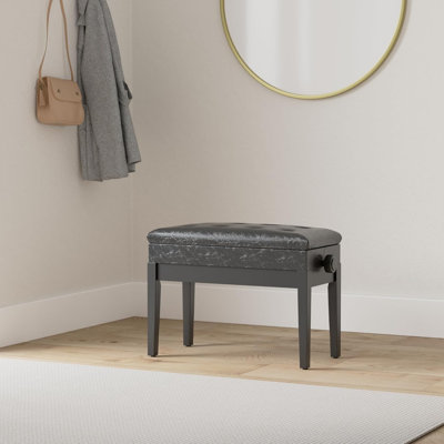 Black Button-Top Piano Bench, Adjustable Height