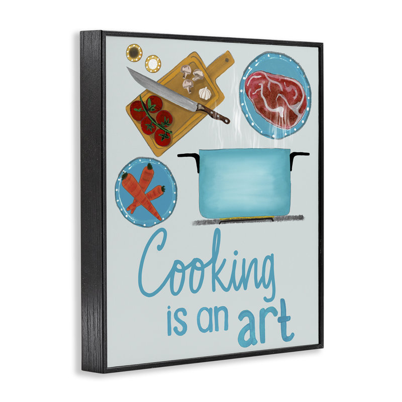 «Cuisiner est une phrase d'art», estampe numérique, design par Christine Becker, Giclée encadrée noir minuit