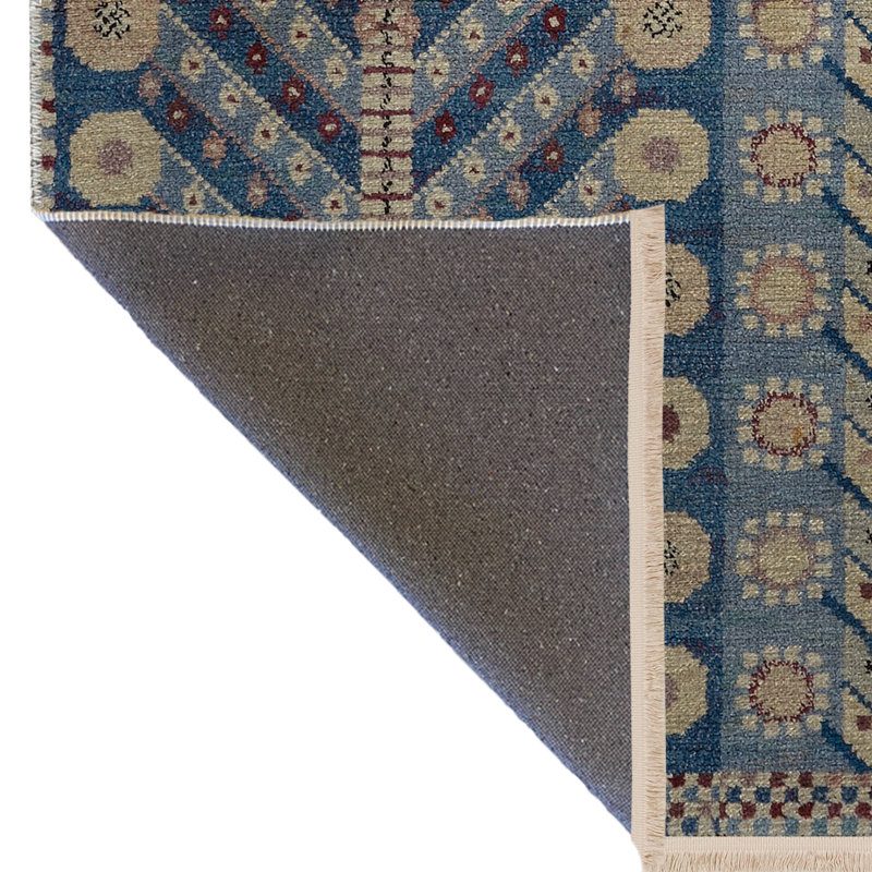 Tapis décoratif bleu à motif géométrique, Tapis de couloir 3 pi 3,37 po x 9 pi 10,11 po