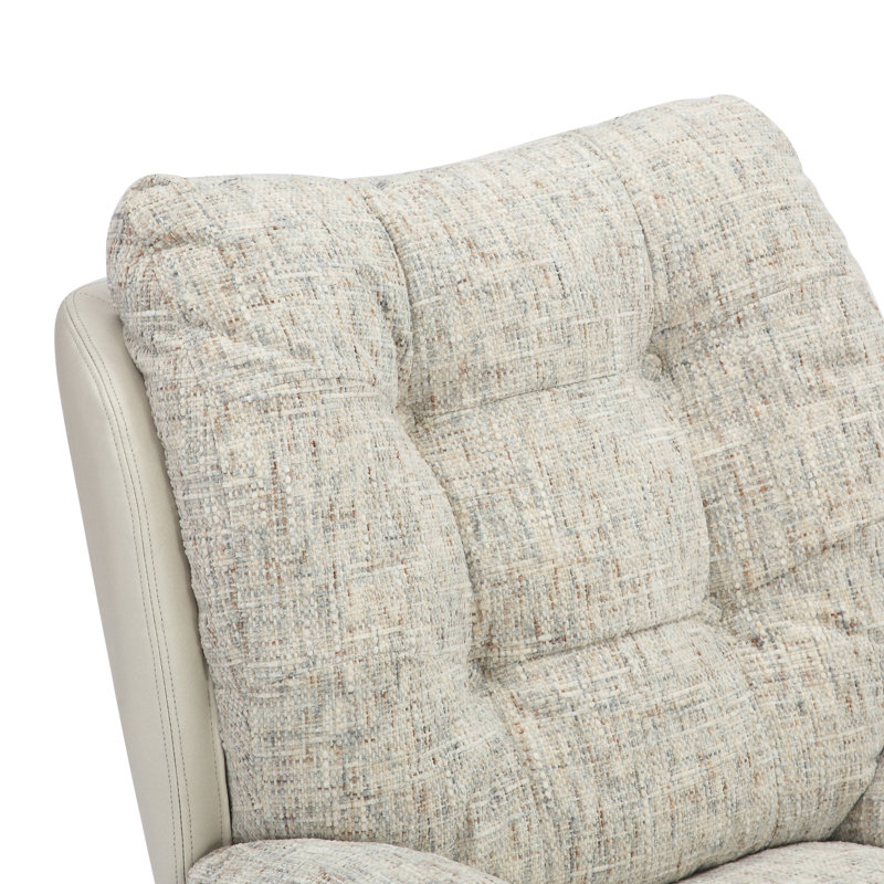 Cedrie Upholstered Swivel Accent Chair with Footstool, Cream